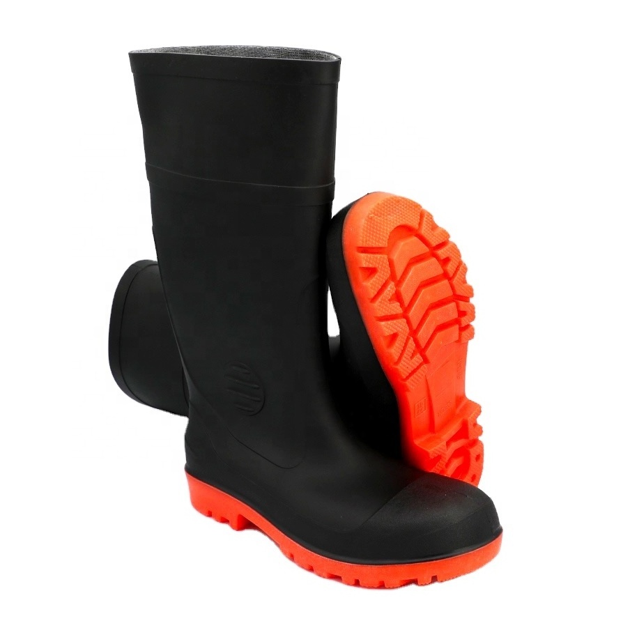 PVC black anti piercing woodland construction working protective waterproof rubber gumboots rain boots for men