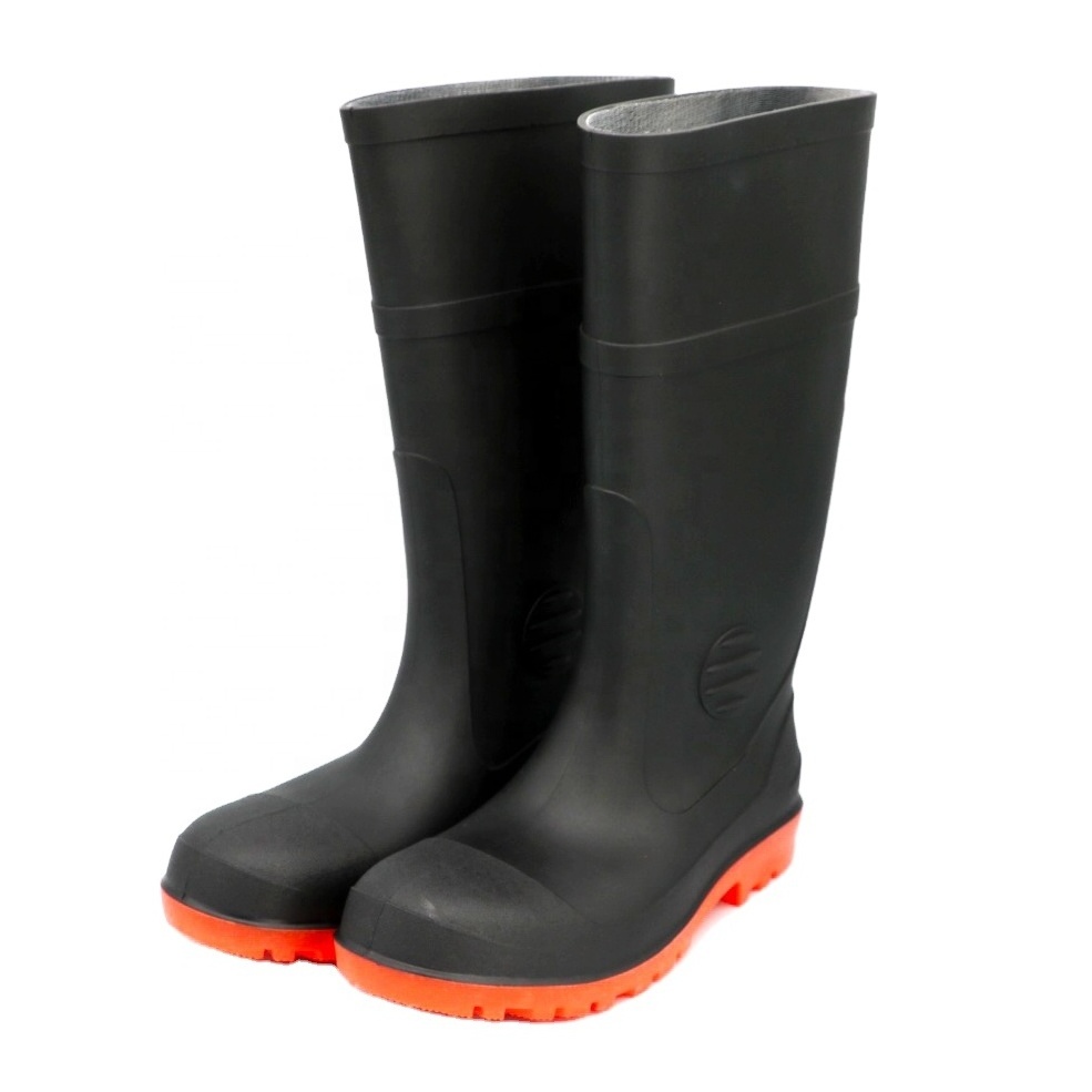 PVC black anti piercing woodland construction working protective waterproof rubber gumboots rain boots for men