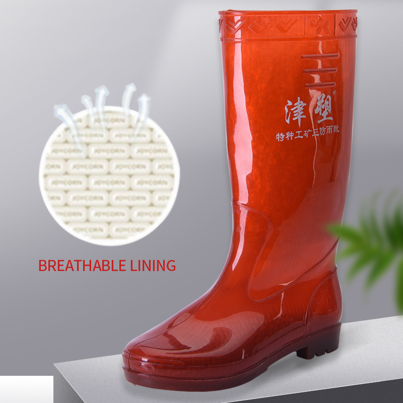 pvc transparent red rain boots men clear water shoes for working safety gumboots