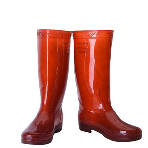 pvc transparent red rain boots men clear water shoes for working safety gumboots