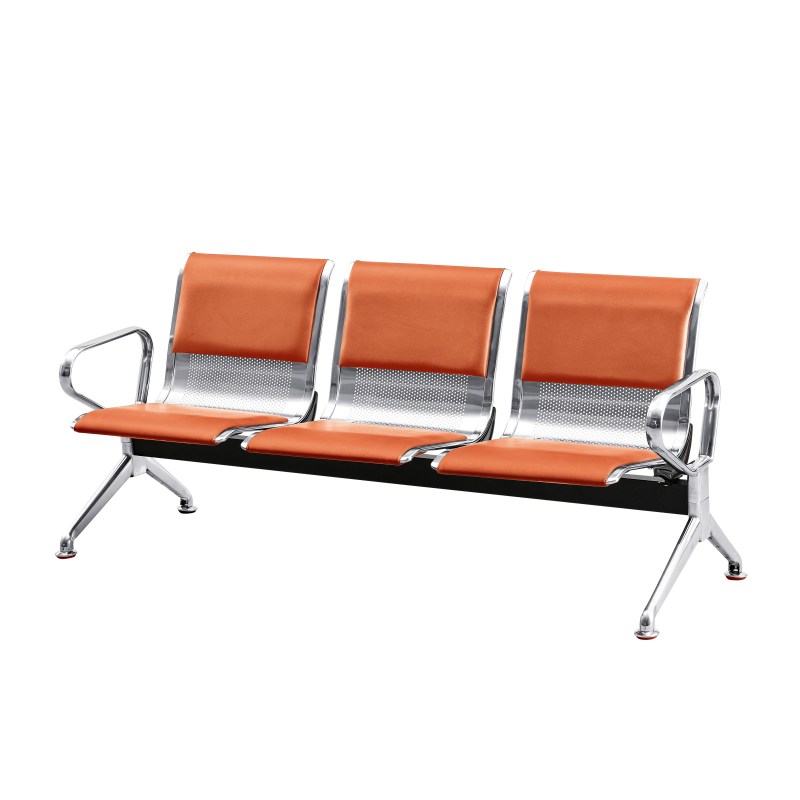 Stainless steel three-seat seats with artificial leather cushions at airports, Bus stop chairs and waiting chairs in hospitals