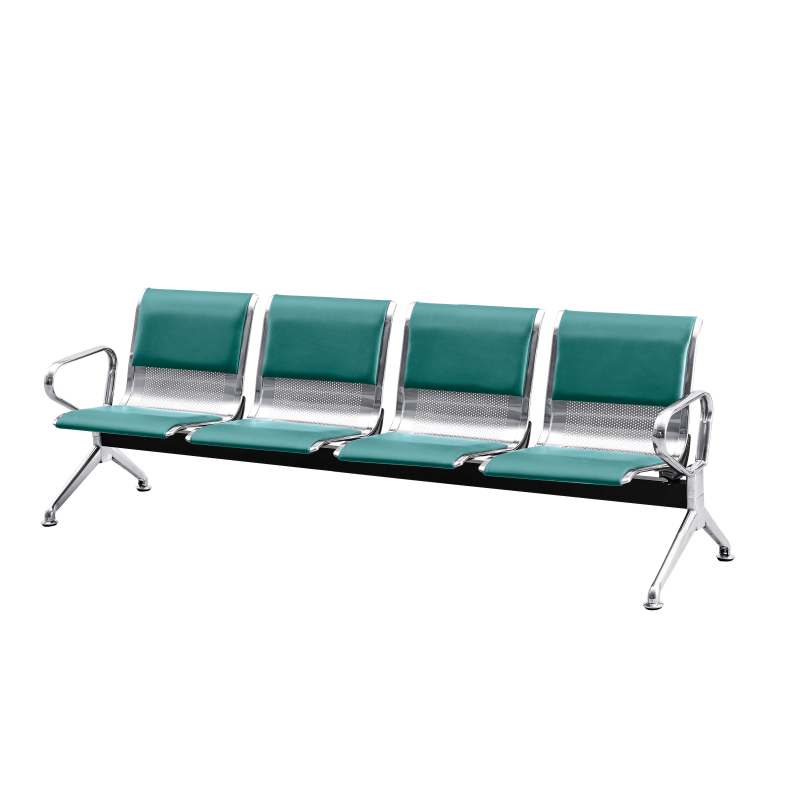 Stainless steel three-seat seats with artificial leather cushions at airports, Bus stop chairs and waiting chairs in hospitals