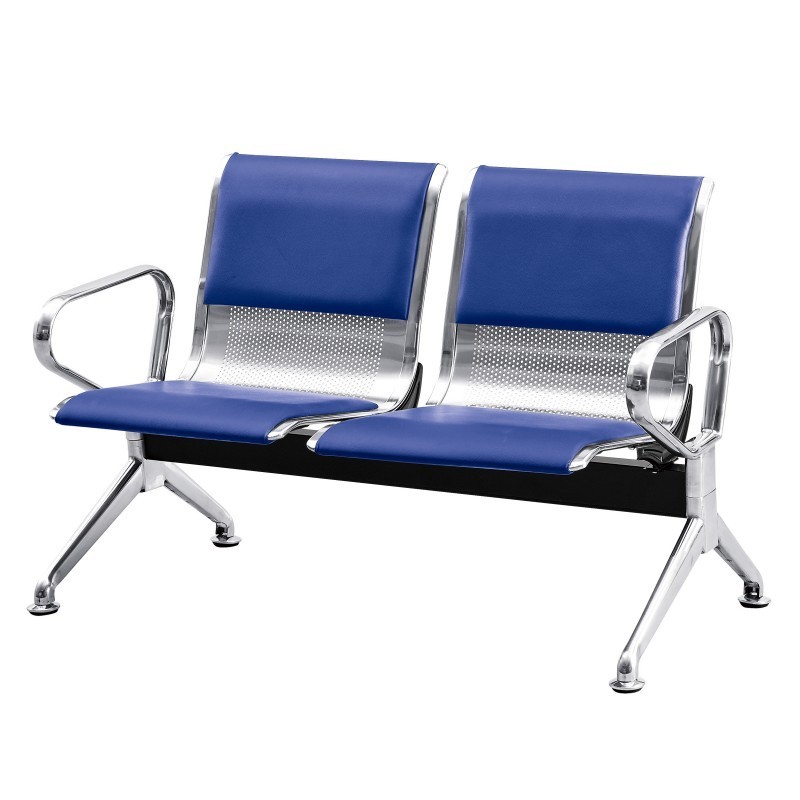 Stainless steel three-seat seats with artificial leather cushions at airports, Bus stop chairs and waiting chairs in hospitals