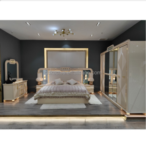 gloss white color modern glass mirror Bedroom Sets King Size Mirrored Bedroom Furniture Set with LED lighting