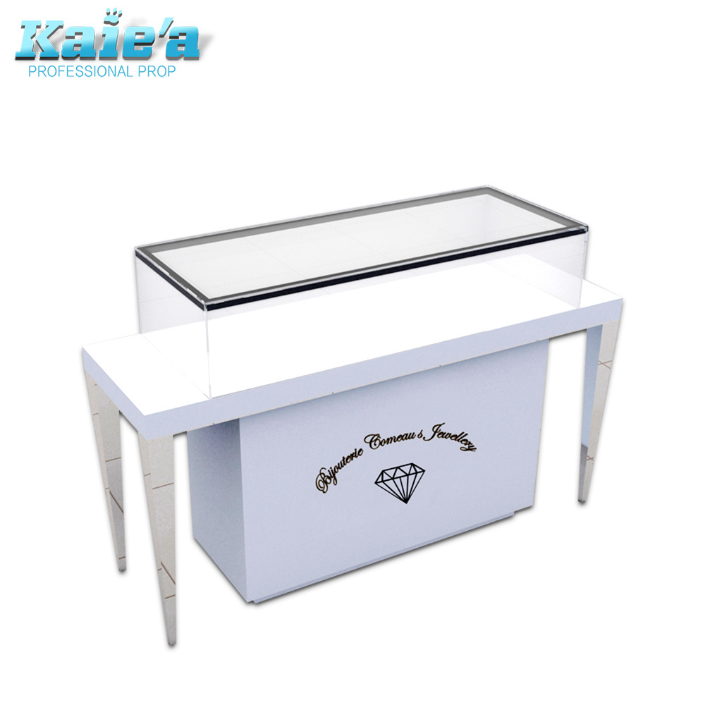 Modern design luxury glass used jewelry display showcase mall jewelry counter lighted metal glass top jewelry display case