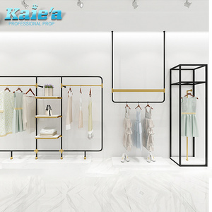 High Quality Fashion Custom Women Wall Clothing Shelves Garment Rack Black Clothes Store Metal Display Rack Interior Design