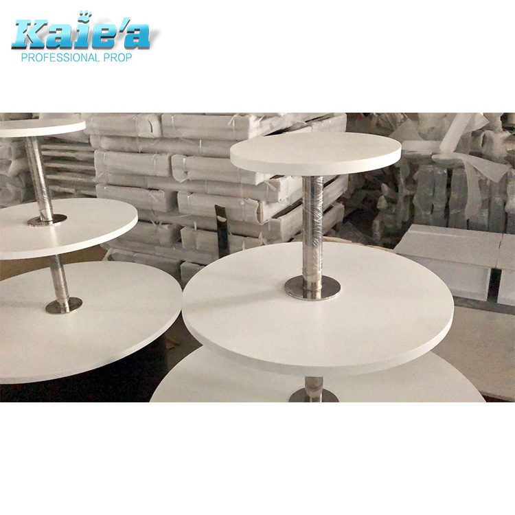 Commercial white wood top garments 3 tiered retail display round table