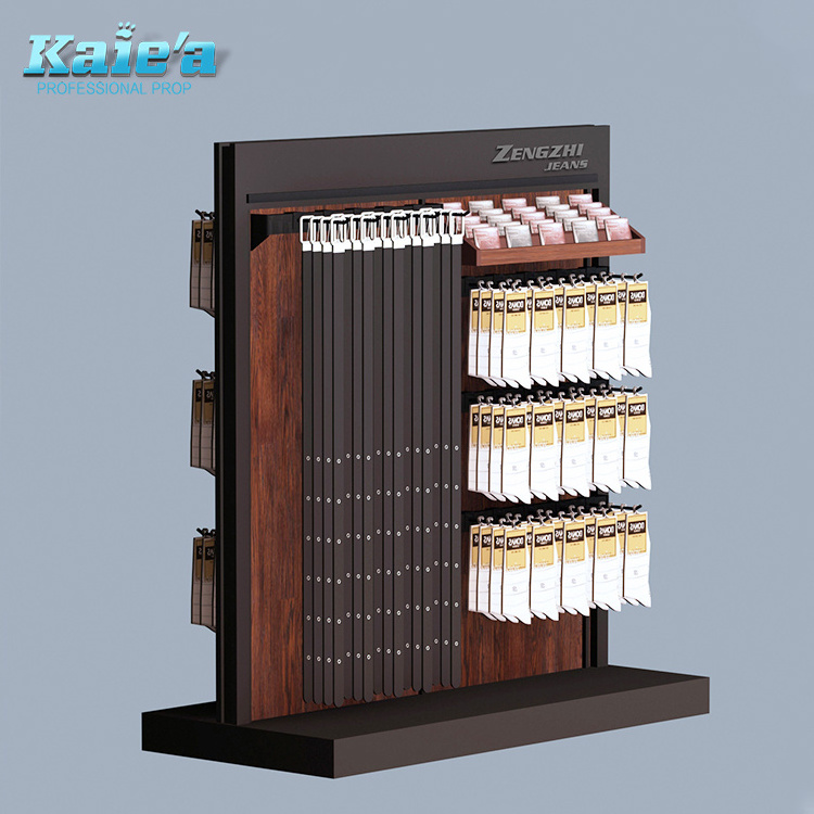 Customized fashion retail store belt display rack with wood