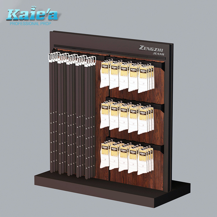 Customized fashion retail store belt display rack with wood