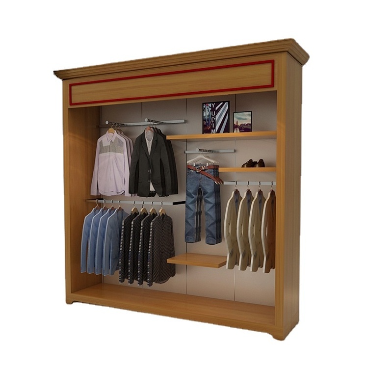 Menswear clothing store display furniture custom made wood shelves mens clothes display rack