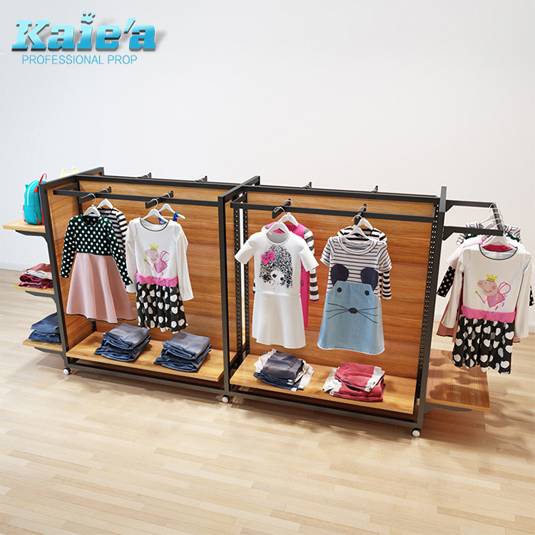 Custom kid clothing store display fixture colorful goldola clothes display rack for kids