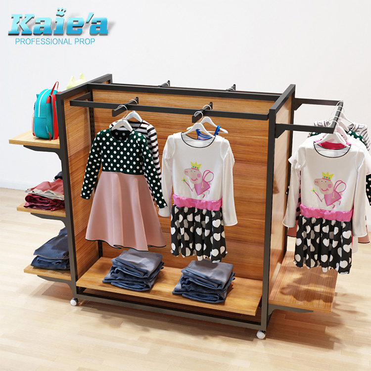 Custom kid clothing store display fixture colorful goldola clothes display rack for kids