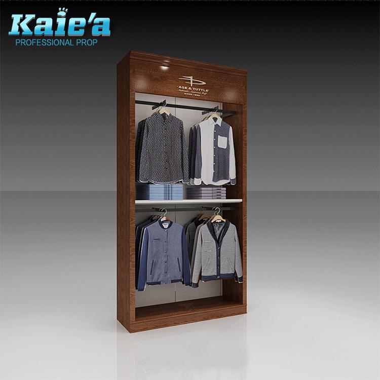 Menswear clothing store display furniture custom made wood shelves mens clothes display rack