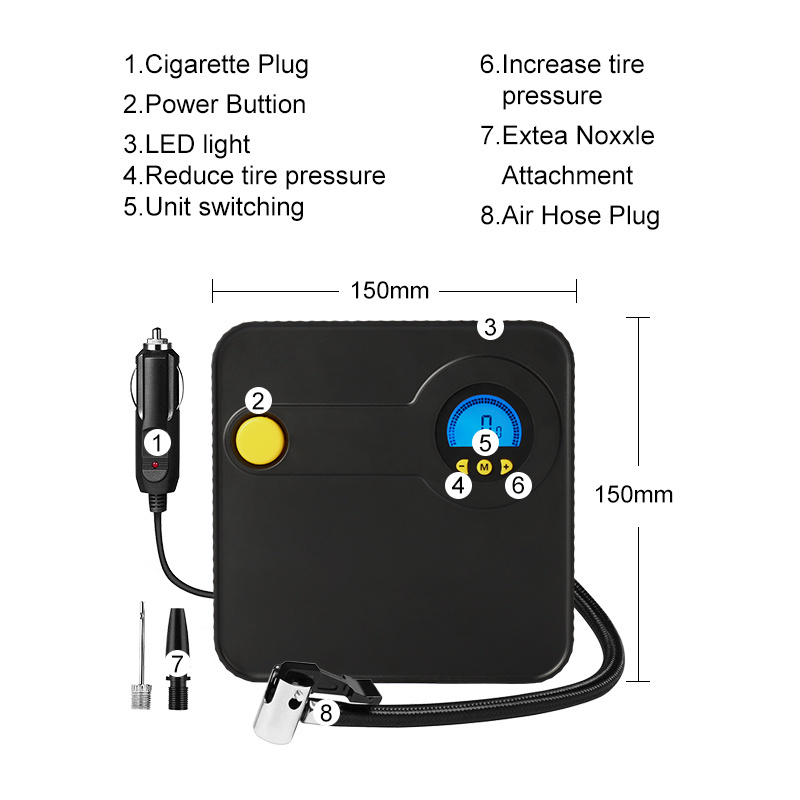 Digital Portable Pressure Gauge DC 12V 100psi Airflow Car Tyre Inflator Air Compressor Pump for Car Motorbike Basketball