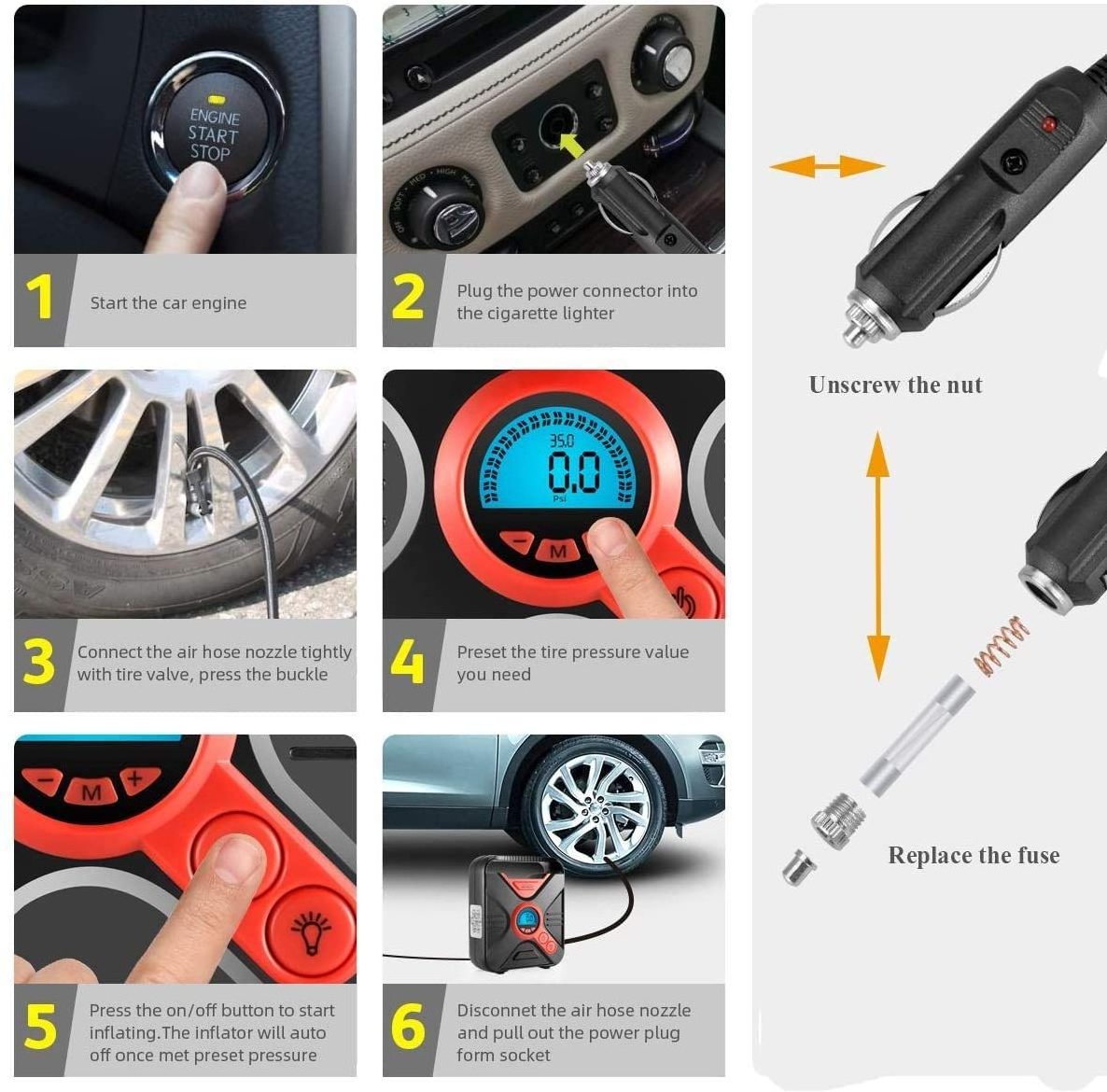 Car pump hand portable charger pressure car tyre pump balloon toy bike tire inflators manual automatic emergency air car pump