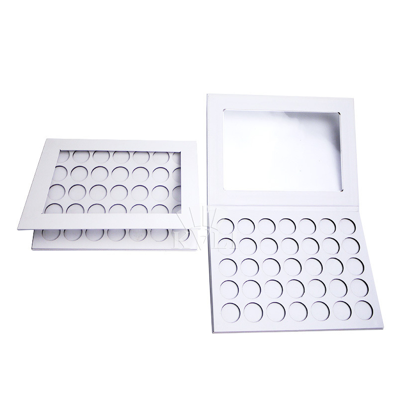 Wholesale Bulk 35 Color Empty Eyeshadow Palette With Clear Window Makeup White Cardboard Packaging