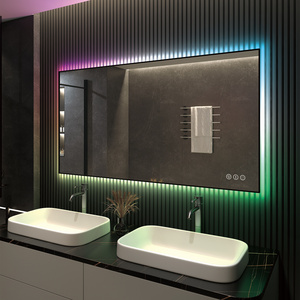 Smart Touch Screen Vanity Wall Make Up Cosmetic Mirror Square Frames Magic Led Bathroom Mirror RGB Light Custom