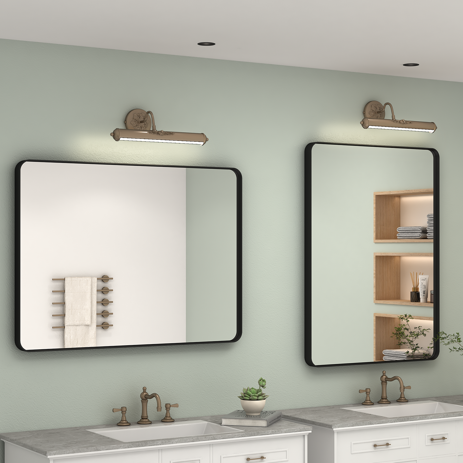 Farmhouse Home Decor Bathroom Wall Mirror Tempered Glasses Washroom Metal Frame Mirror