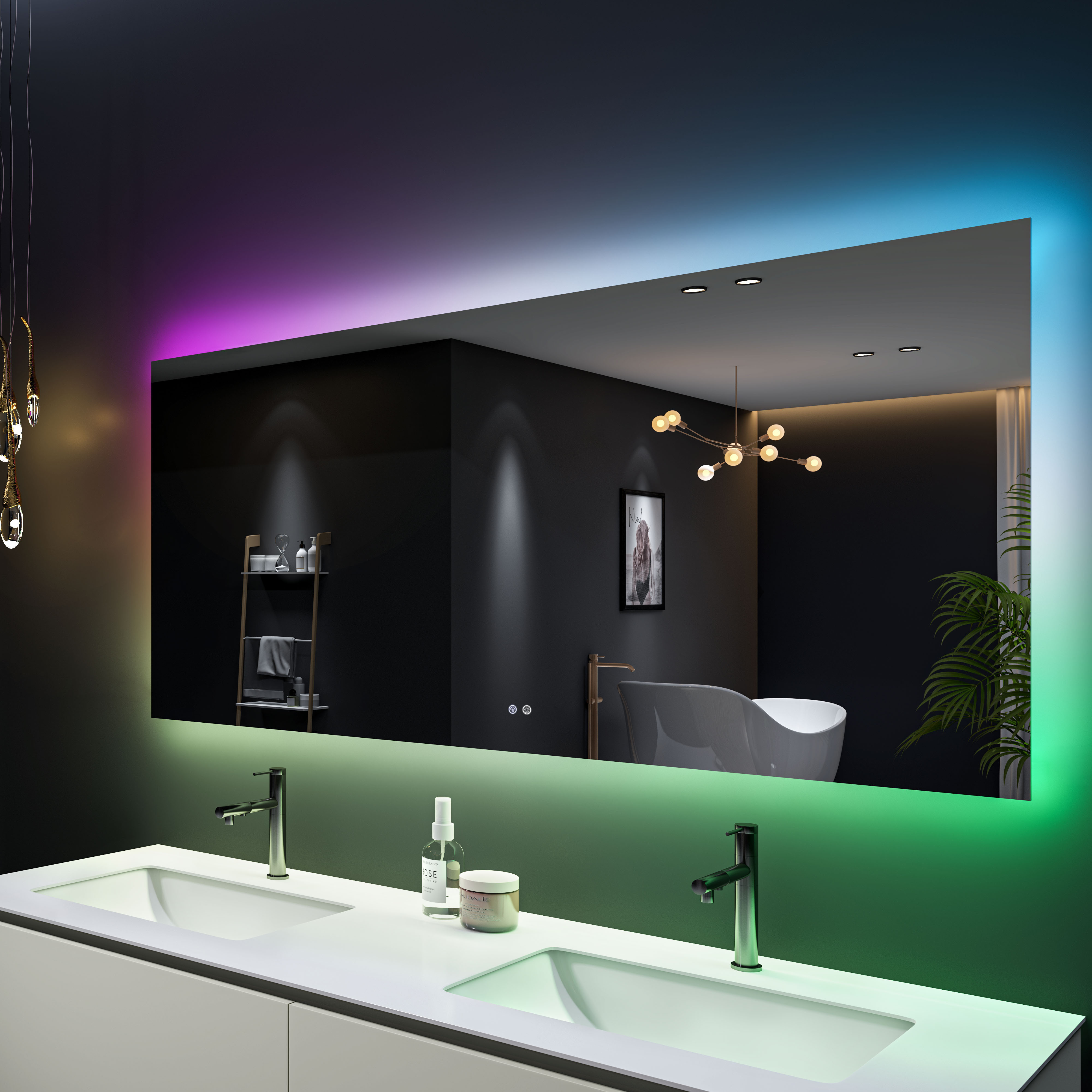 Custom Smart Touch Screen Vanity Wall Make Up Cosmetic Mirror Square Magic Led Bathroom Mirror RGB Light