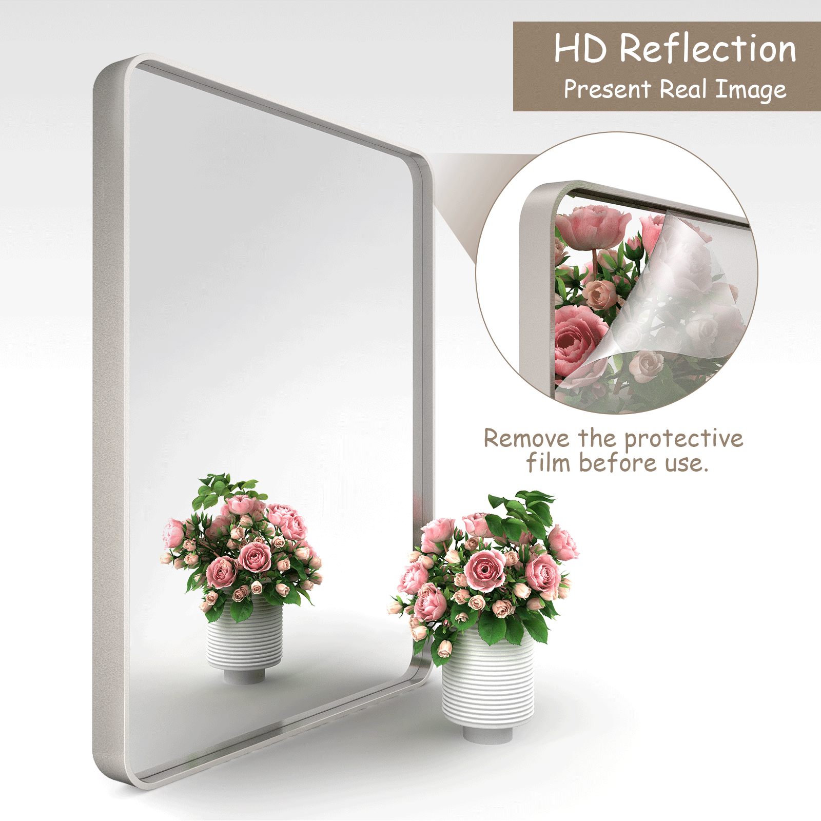 Wholesale Low MOQ modern style Silver Hanging Belt Frame Wall Bath square Mirror For Bathroom