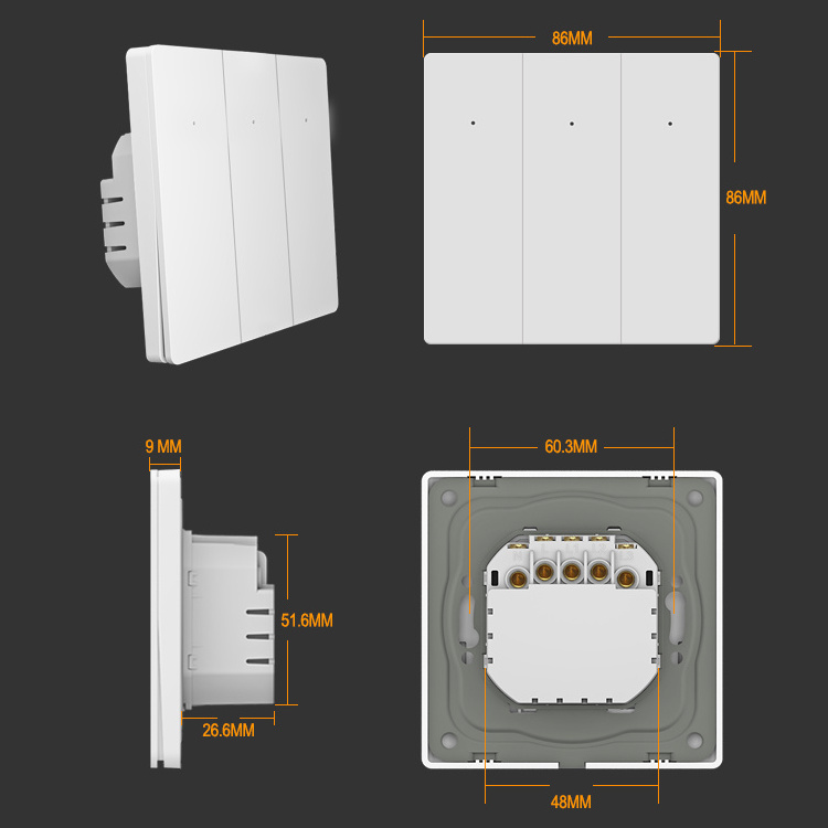 Tuya smart ZigBee no neutral magnetic relay EU UK 1/2/3 gang smart Piano button switch