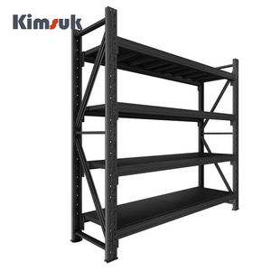 Custom Shelving 100 200 300 500Kg layer Black 4 Tier Warehouse Storage Metal Stacking Shelf Rack for Warehouse