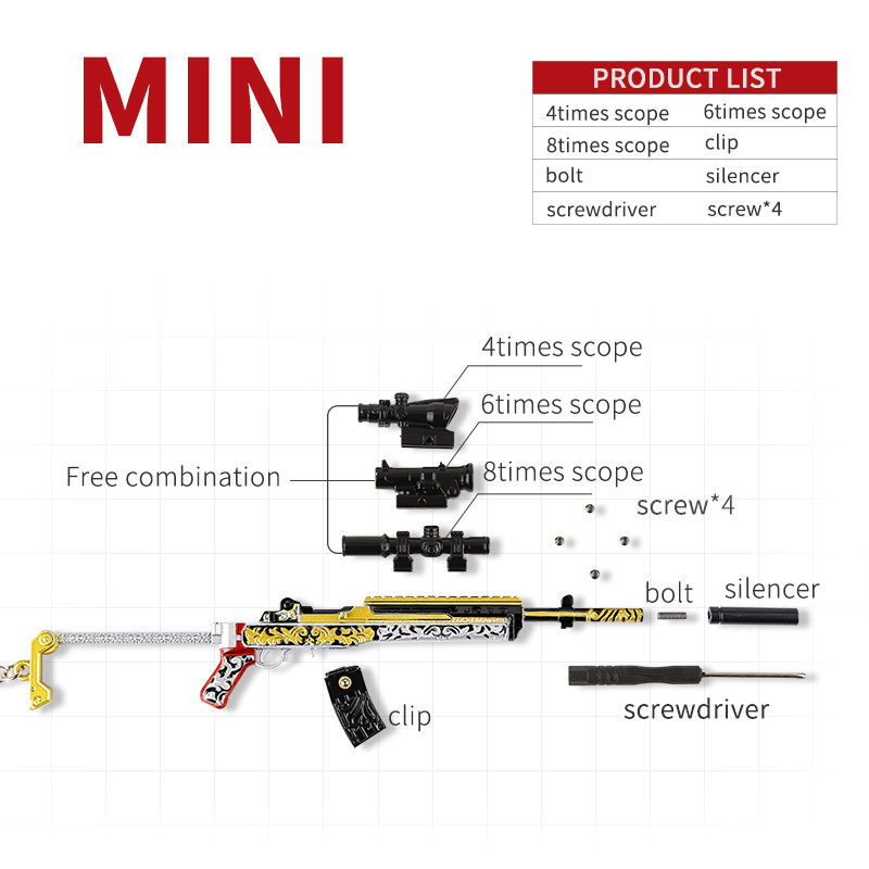 Metal keychain sublimation personalized gun weapon mould keyrings of MINI