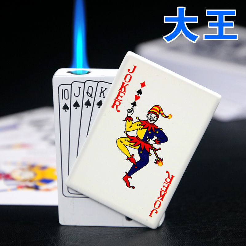 Metal playing card lighter inflatable windproof lighter Joker Refillable Jet Green Flame lighter for cigarette