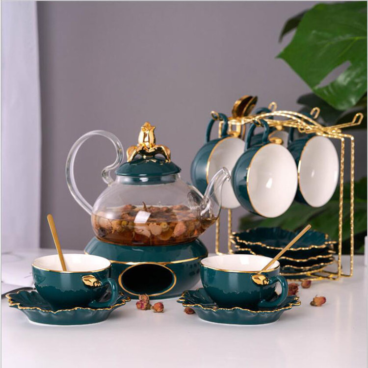 Royal Pakistan Tea set Flower design Metal ceramic porcelain arabic tea cup set with stand