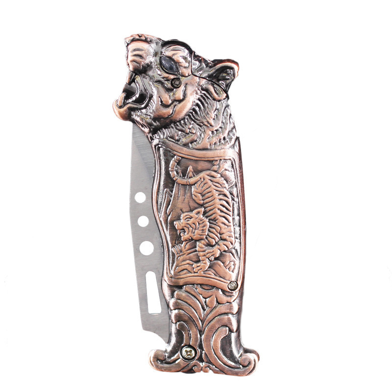 Metal Creative Dragon Tiger Gas Lighter With Knife/ Red Windproof Refillable Cigarette Lighter For Men Smoking