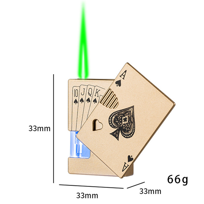 Metal Luminous Visible Gas Bin Wind proof Green Flame Lighter,Poker Playing Card Green Fire Visible Gas Tank With Light Cigar