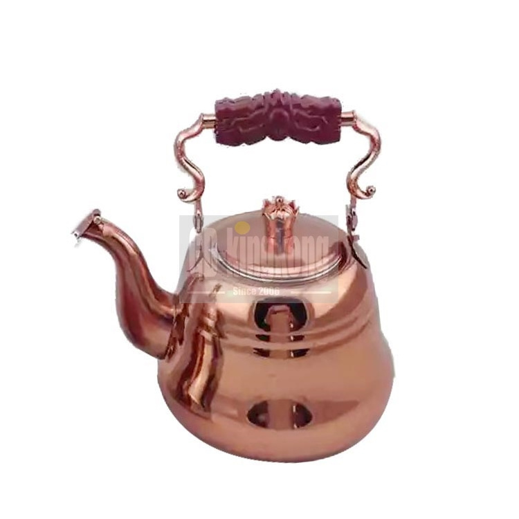 guangdong kingkong Elegant design rose gold copper coating stainless steel tea kettle with wooden handle