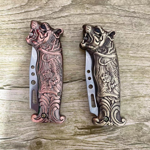 Metal Creative Dragon Tiger Gas Lighter With Knife/ Red Windproof Refillable Cigarette Lighter For Men Smoking