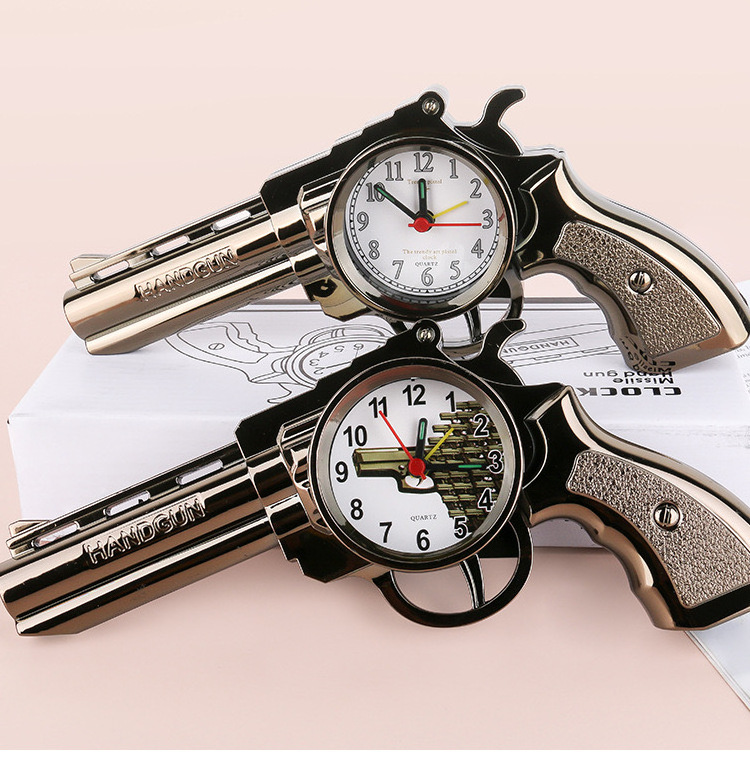 9inch 24cm New Arrival Wholesale Kid Toy Home Desk Decorative machine Plastic Fumeus Missile Hand gun Table Alarm Clock