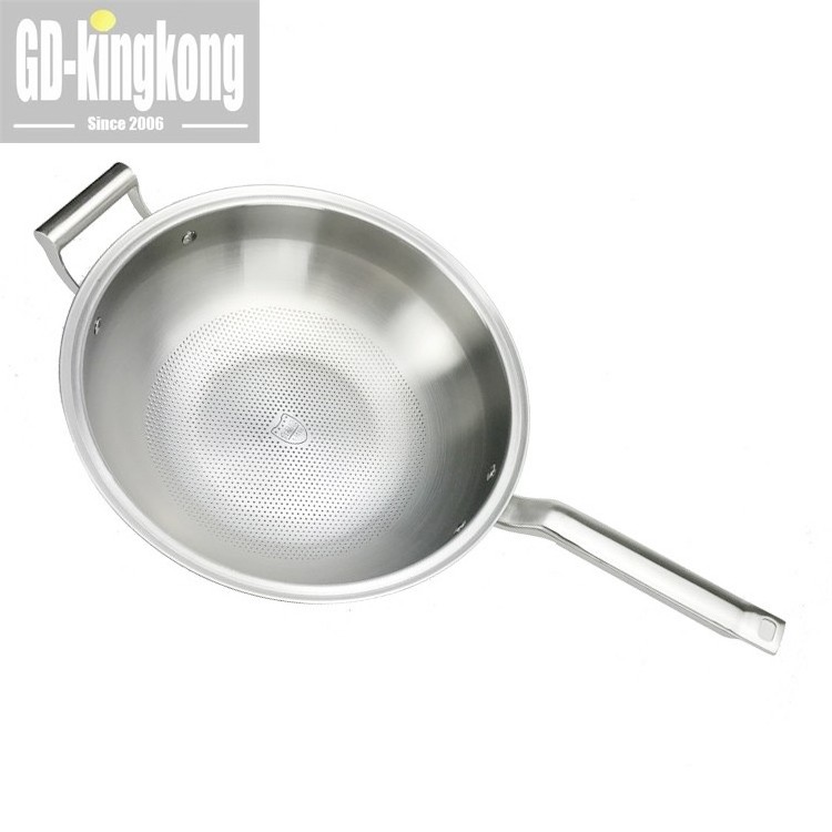 cheap 34cm korea manufacture honeycomb stainless steel 3 layer triply metal 430 Chinese wok non stick pan with capsule bottom