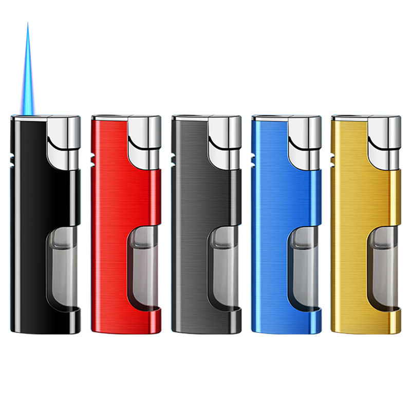 straight punch lighter gift box packaging lighter torch blue four jet flame windproof cigarette lighter