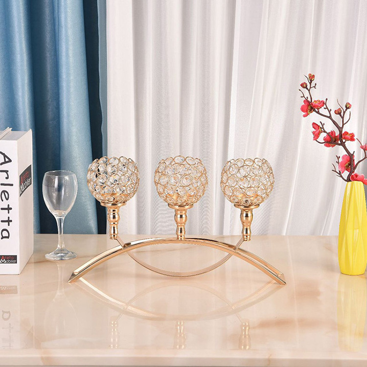 3 arm crystal gold votive candle glass holders for wedding decoration centerpieces,Crystal Tealight Candle Holder