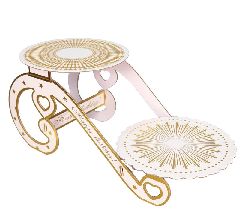 european-style multilayer Golden 2 layer Disposable Retro Cinderella Carriage Cake Stand Cupcake Tower Display Rack