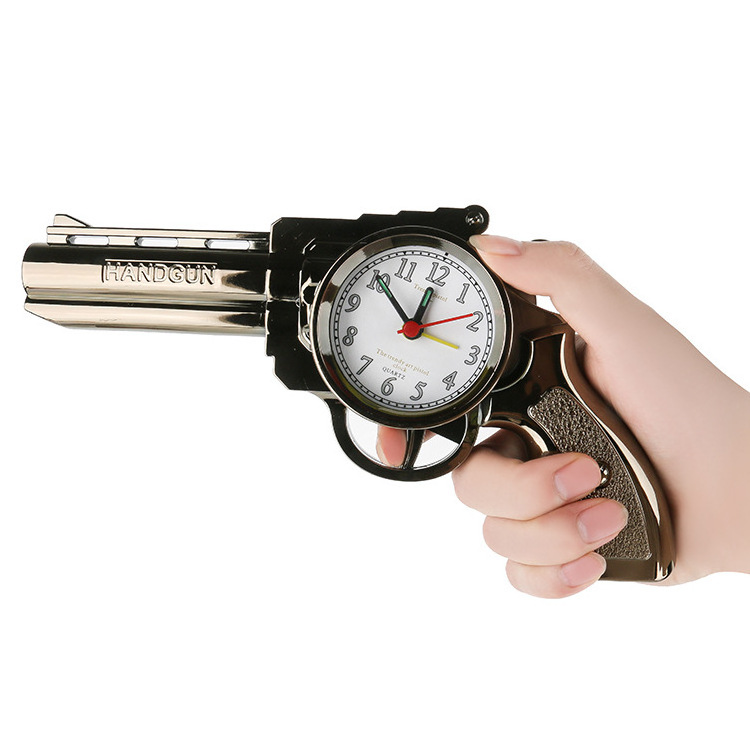 9inch 24cm New Arrival Wholesale Kid Toy Home Desk Decorative machine Plastic Fumeus Missile Hand gun Table Alarm Clock