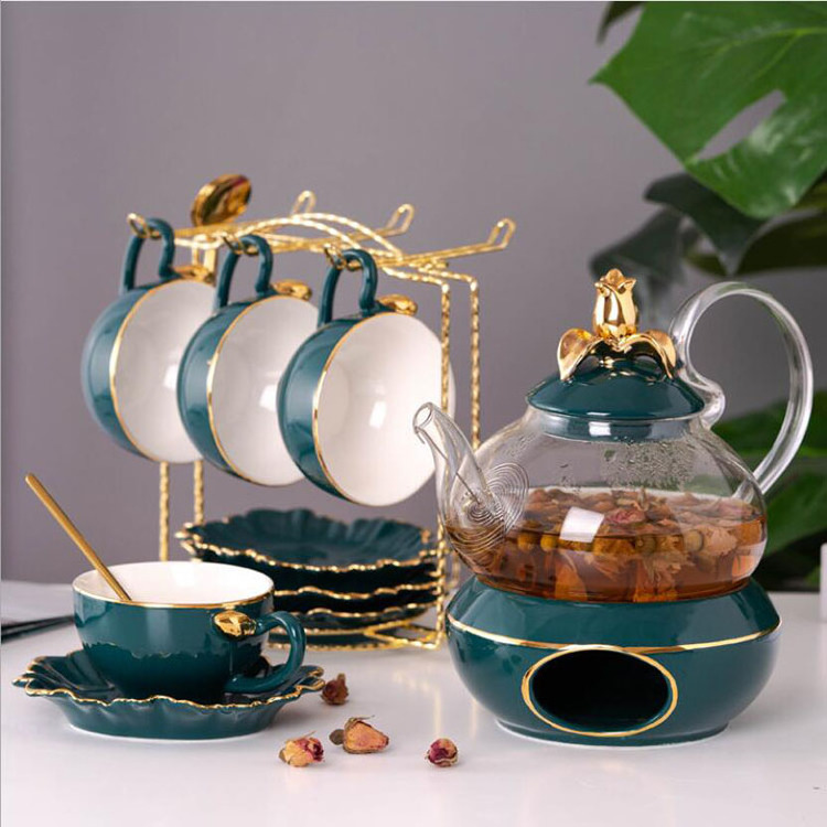 Royal Pakistan Tea set Flower design Metal ceramic porcelain arabic tea cup set with stand