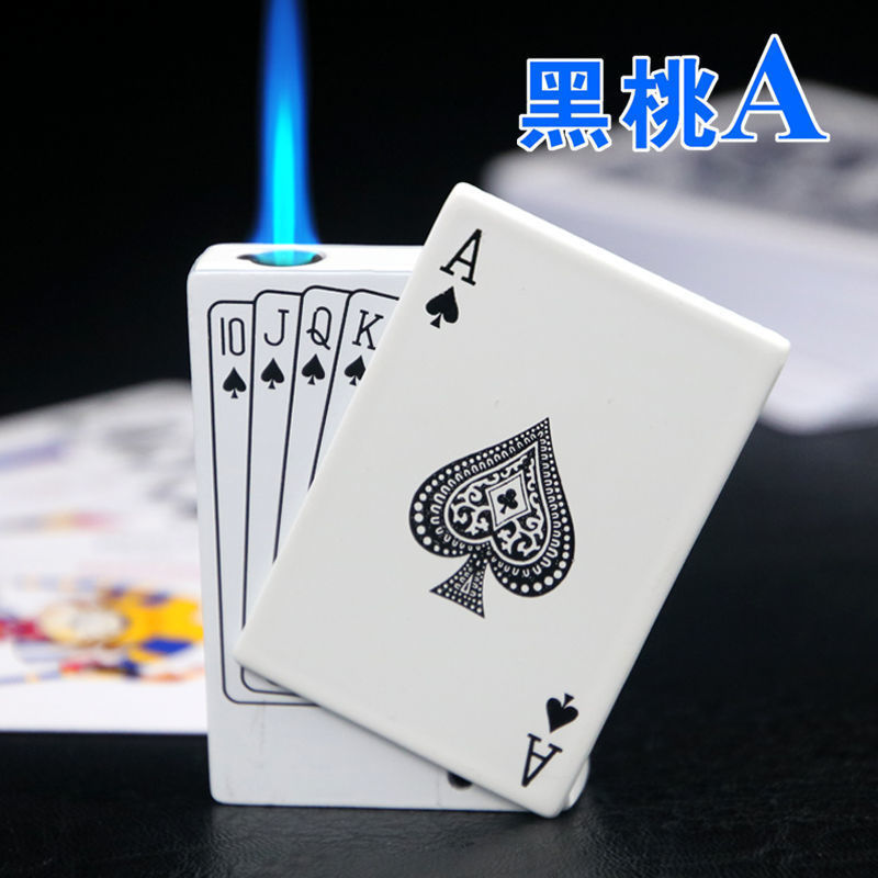 Metal playing card lighter inflatable windproof lighter Joker Refillable Jet Green Flame lighter for cigarette