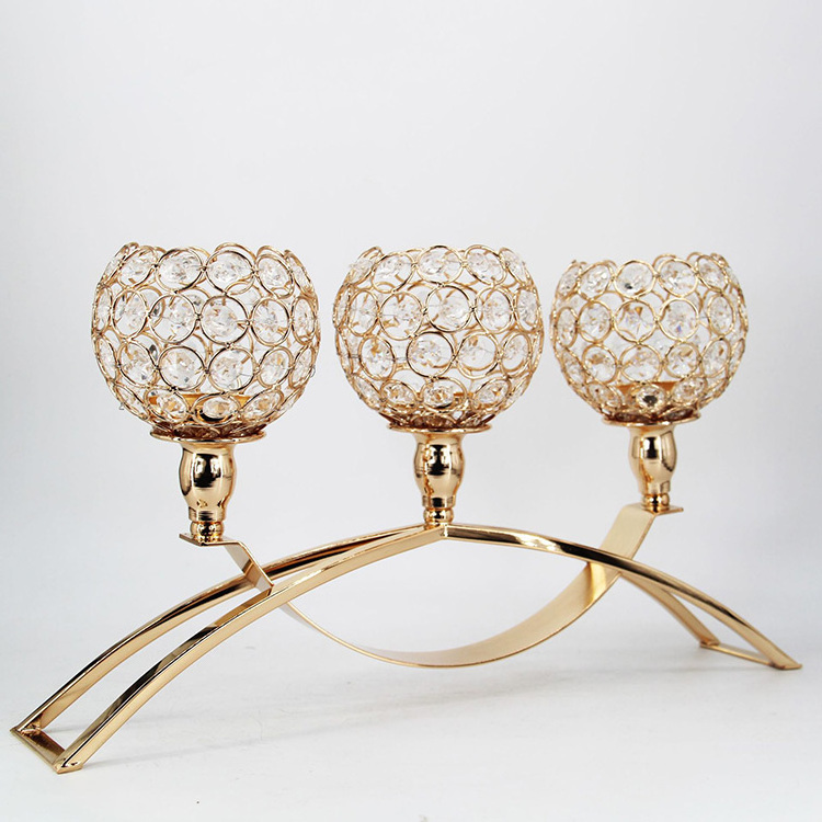 3 arm crystal gold votive candle glass holders for wedding decoration centerpieces,Crystal Tealight Candle Holder