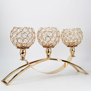 3 arm crystal gold votive candle glass holders for wedding decoration centerpieces,Crystal Tealight Candle Holder