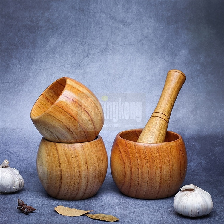 Gk bamboo garlic bowl,bamboo mortar and pestle set,Kitchen bowl wooden garlic press grinder