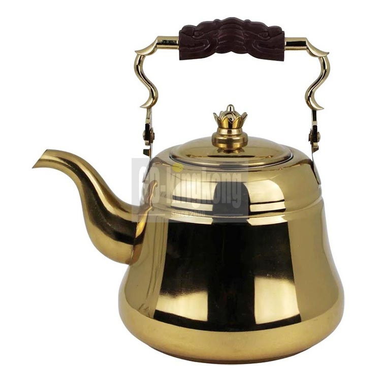 guangdong kingkong Elegant design rose gold copper coating stainless steel tea kettle with wooden handle