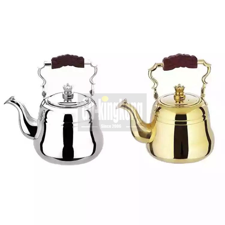 guangdong kingkong Elegant design rose gold copper coating stainless steel tea kettle with wooden handle