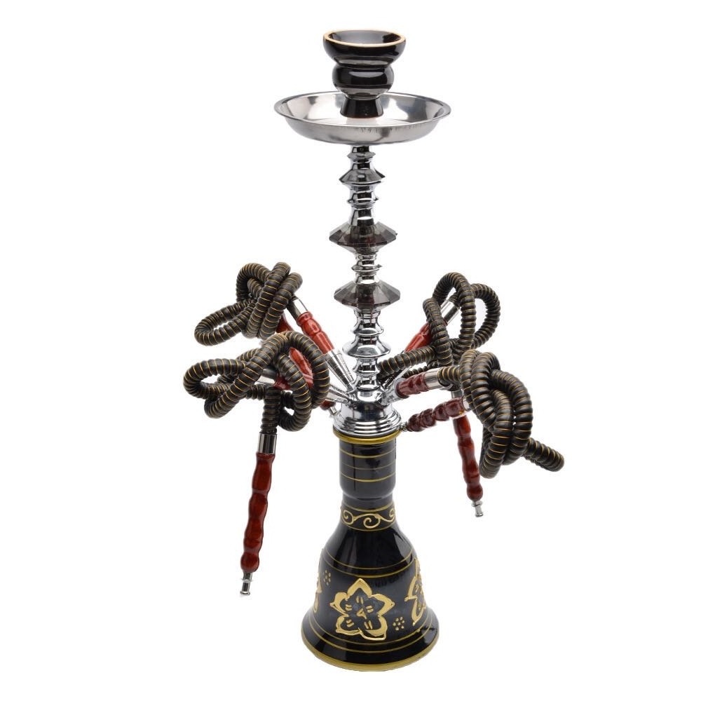 Acrylic Shisha Tobacco Flavor Black Mini Pen Aluminum Foil Bar Base Hookah with 3-4 Double Hose Pipe and plate