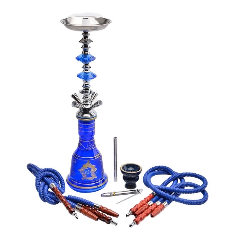 Acrylic Shisha Tobacco Flavor Black Mini Pen Aluminum Foil Bar Base Hookah with 3-4 Double Hose Pipe and plate