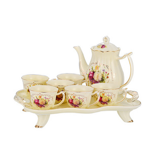 Luxury royal style flower decal turkish coffee cups unique cheap coffee pot sets,gold plated tea set porcelain turkish tea set