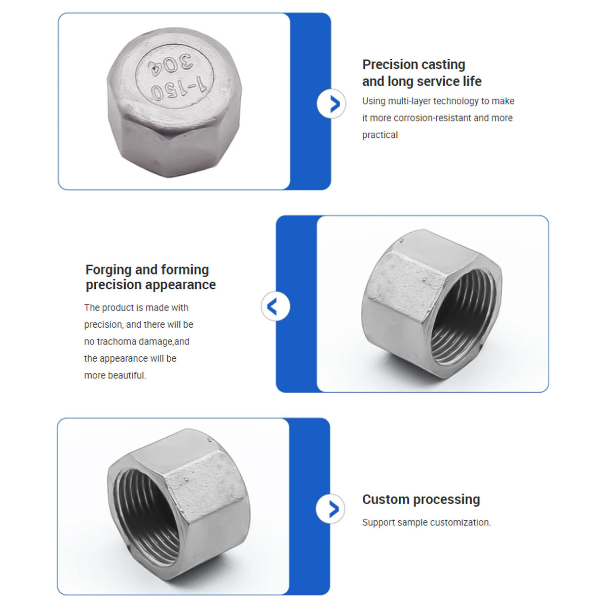 Pipe cover plug connector 304 stainless steel hexagonal pipe cap inner tooth pipe cover accessory